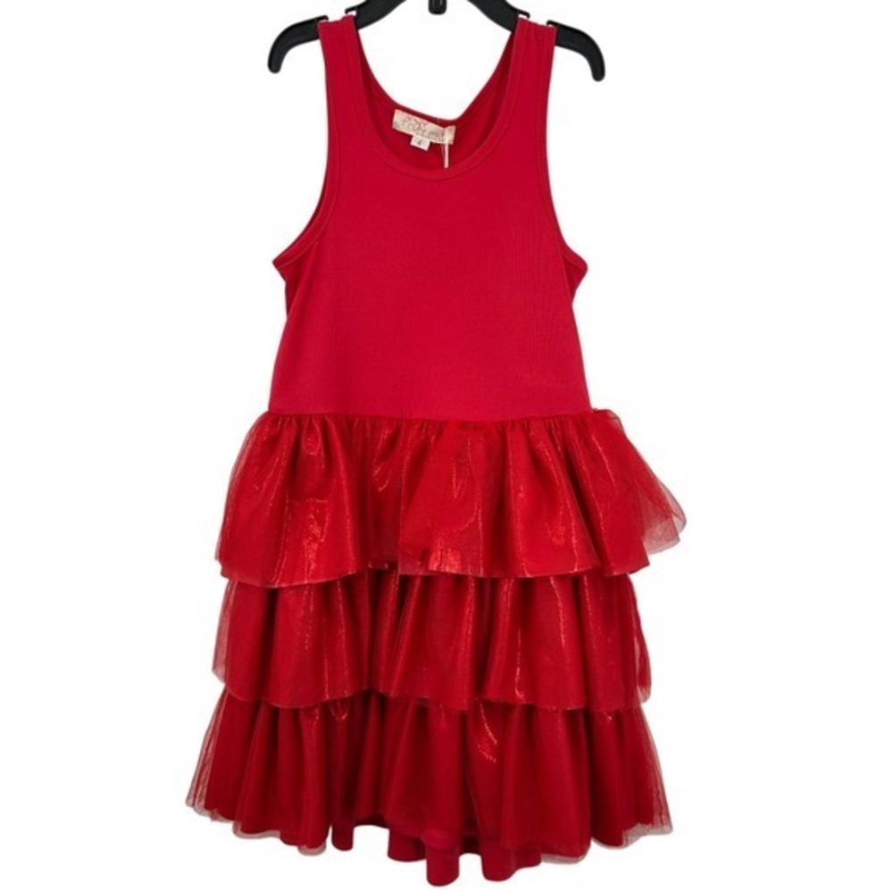 Truly Me Girls Red Dress Size 4 Sleeveless Tiered Tulle Party Holiday Brand New